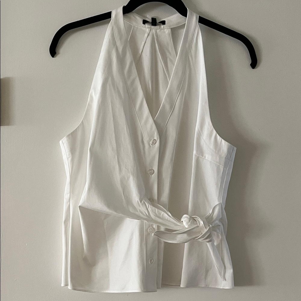 DREW White Button-Down Tie-Front Blouse